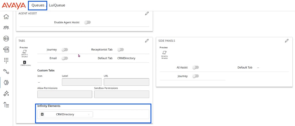 CRM Directory Infinity Element on the queue