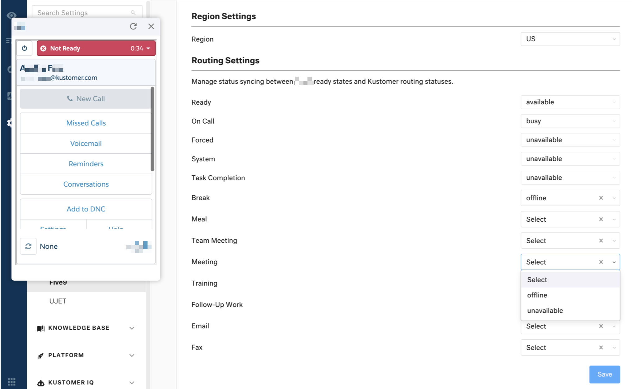 Custom settings page with a set of dropdown lists to connect statuses within Kustomer to externally defined statuses.