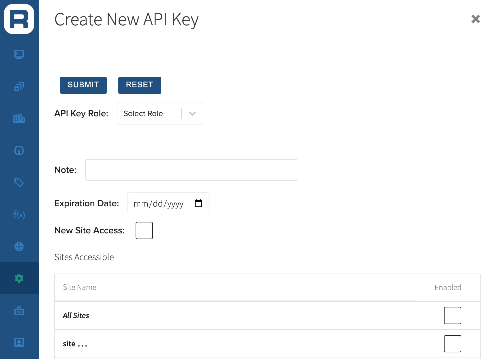 Create New API Key interface