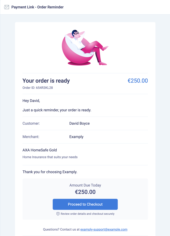 Example of the Payment link - Order reminder notification