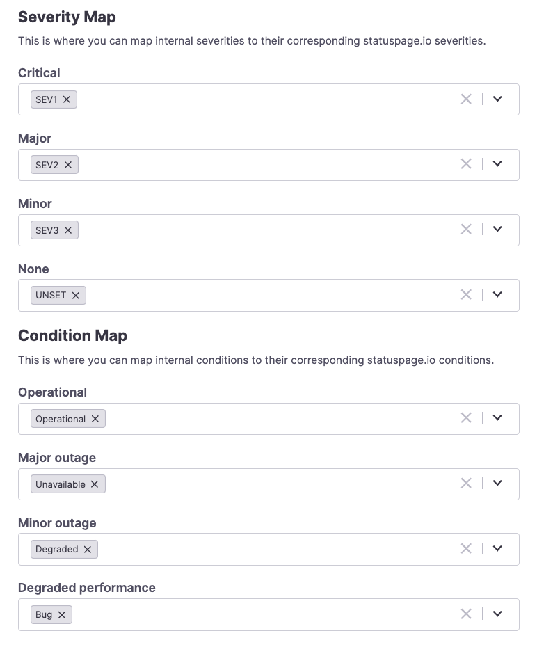 Mapping severities and conditions for a Statuspage