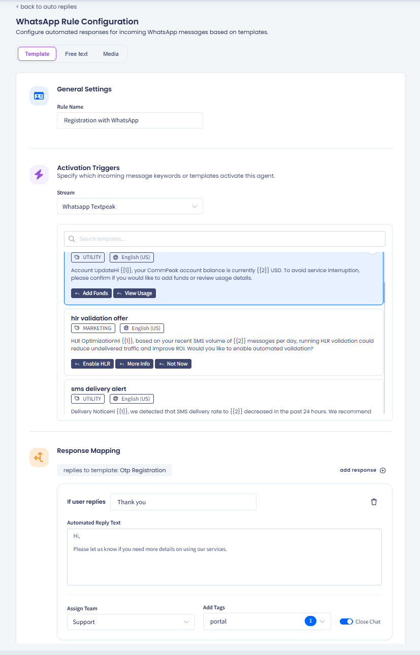 Screenshot of the Template tab