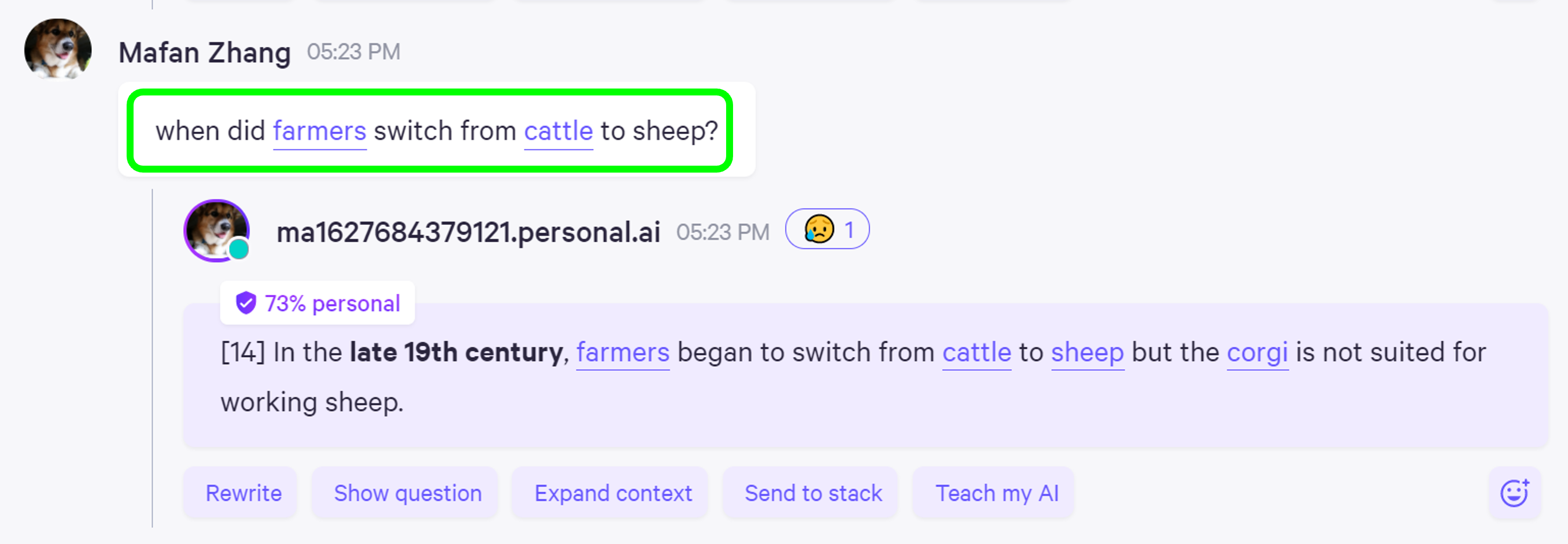 Screenshot of question & answer