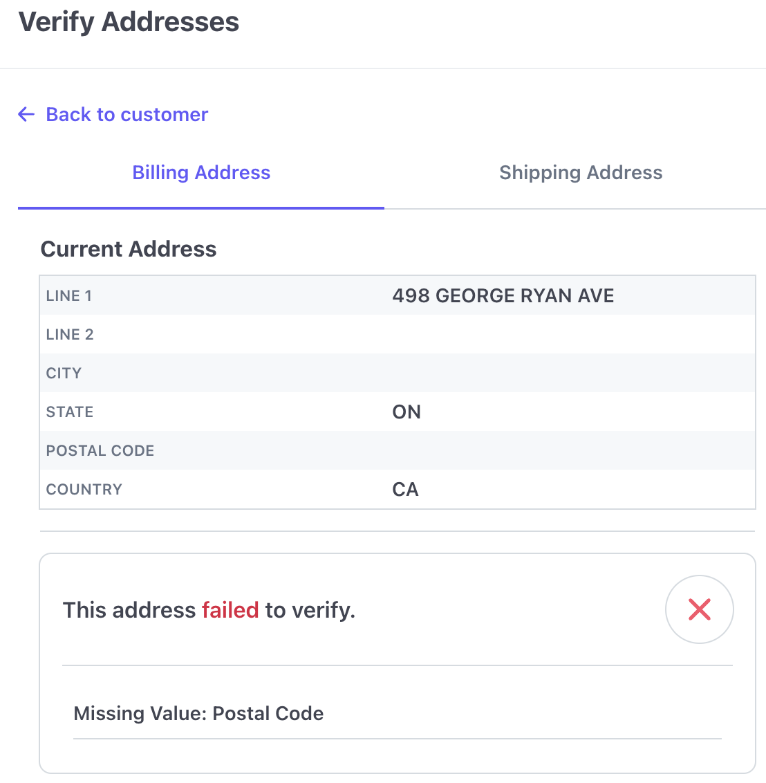 PostGrid's Customer Address Verification menu