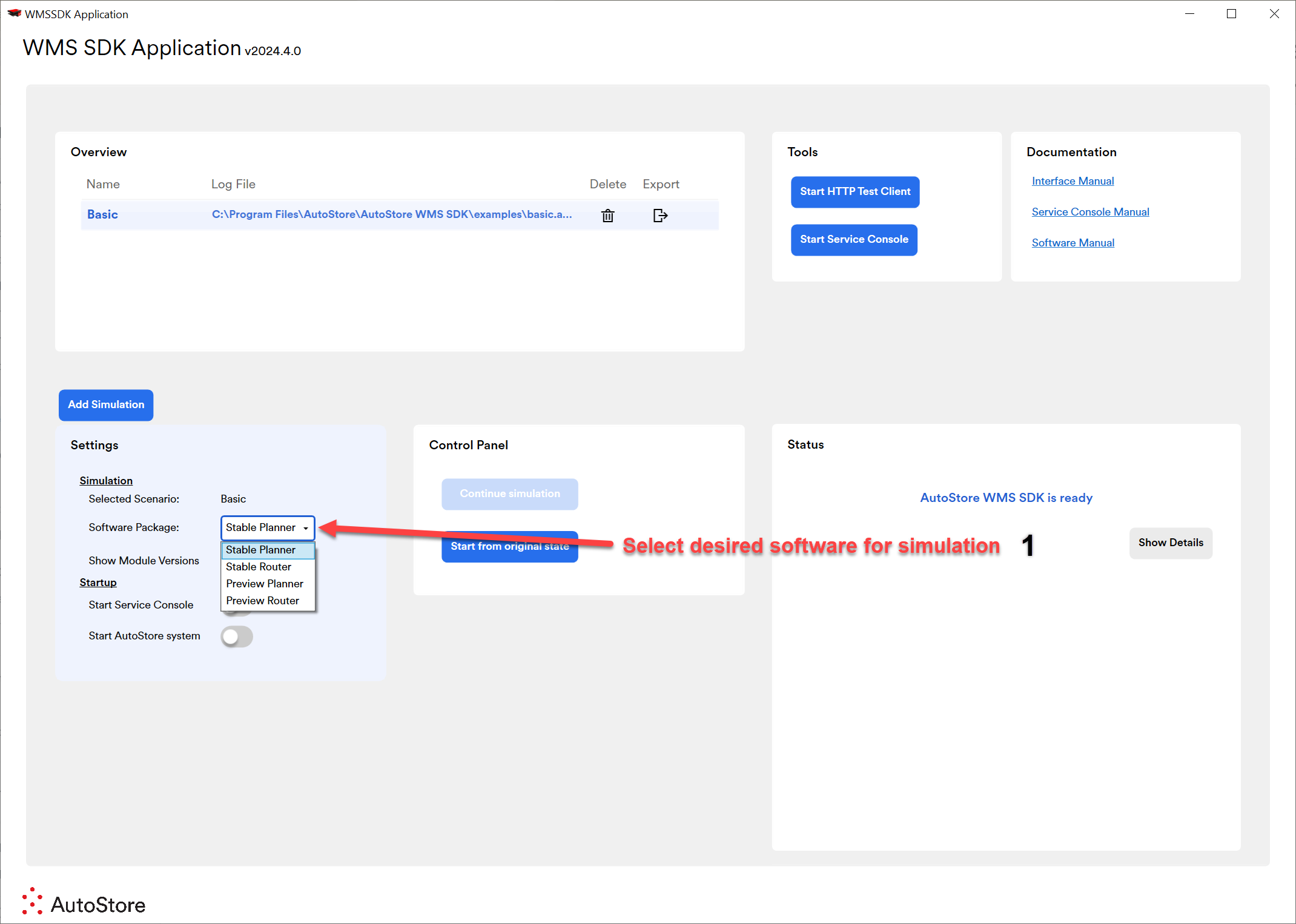 Select desired core software version.