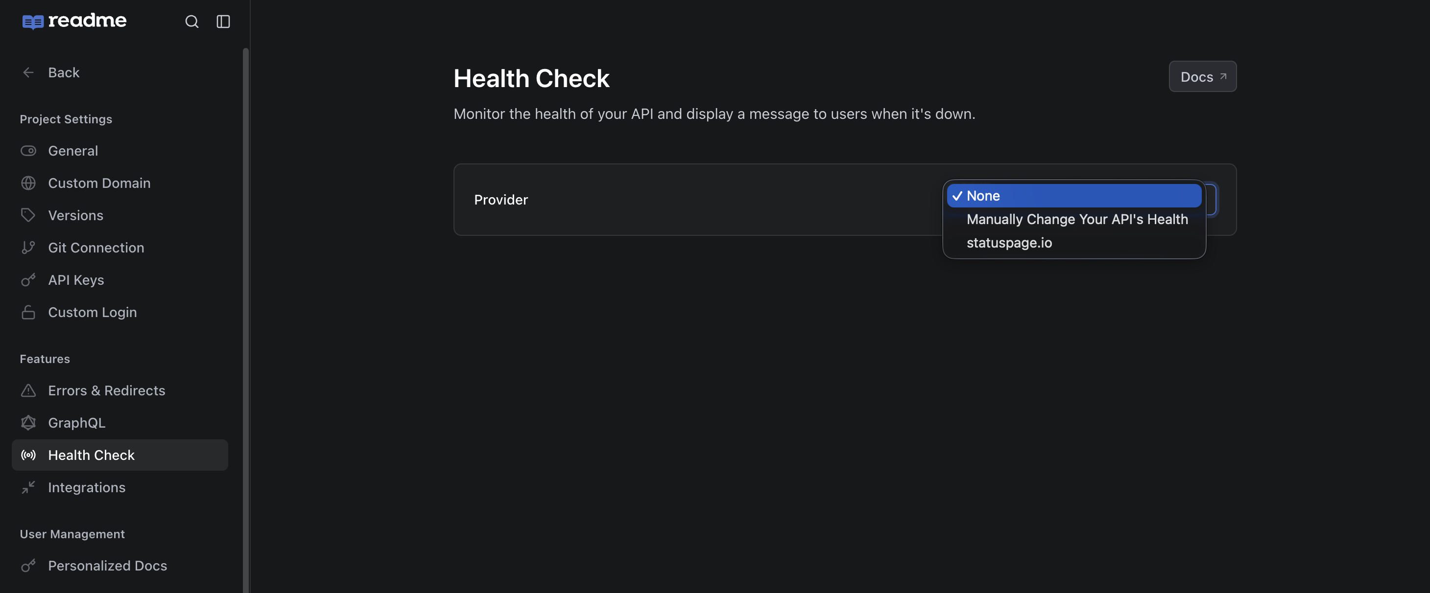 Screenshot showing manual health check provider.