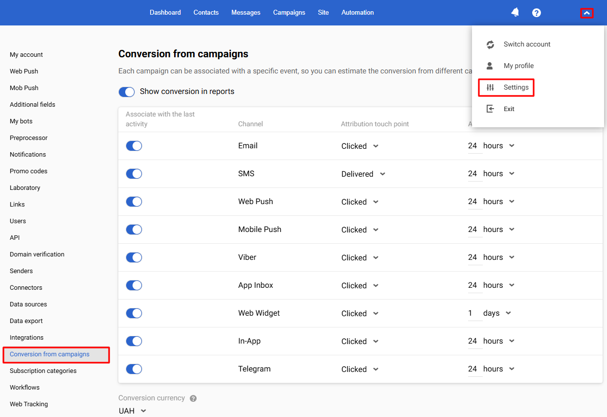 Profile settings