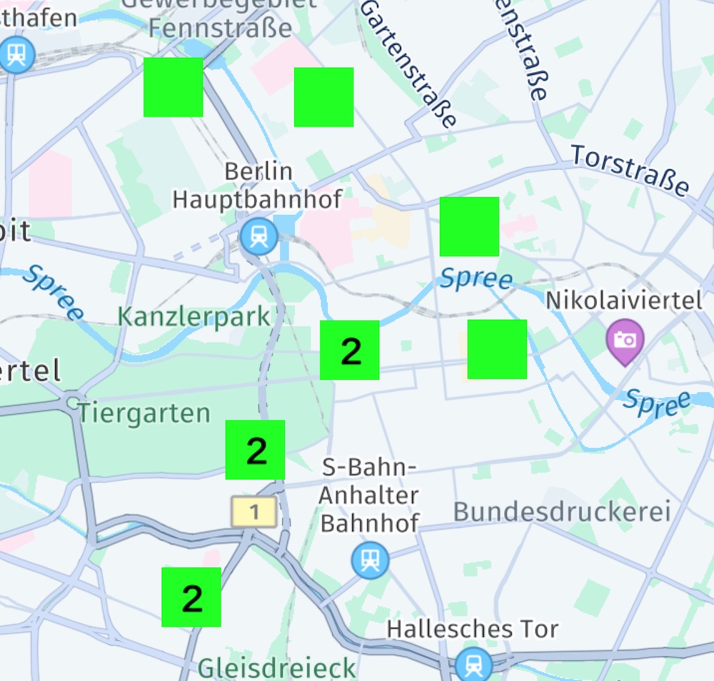 Several map marker cluster. The number indicates the contained marker.
