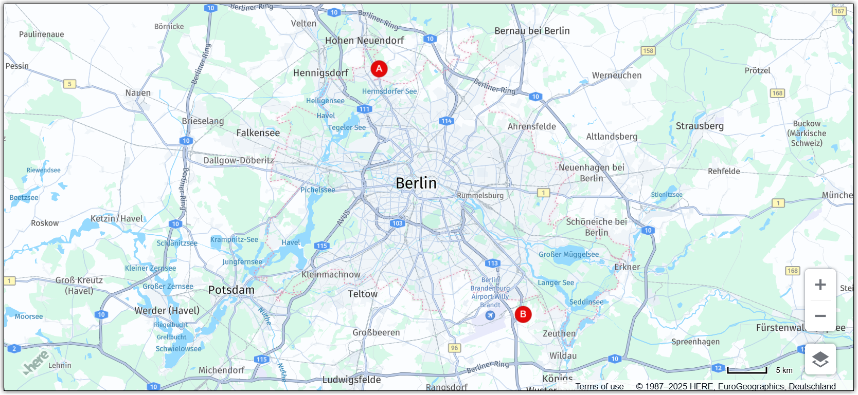 Base map with the origin and destination markers