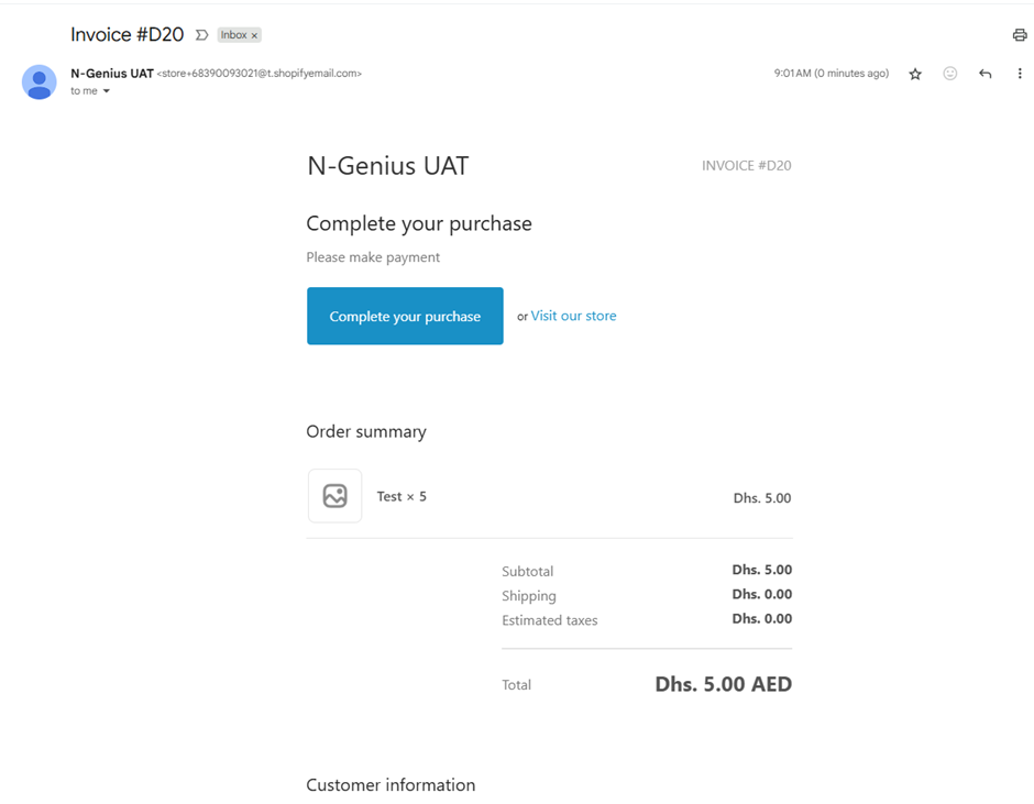 The customer receives the email and clicks on Complete Purchase. 