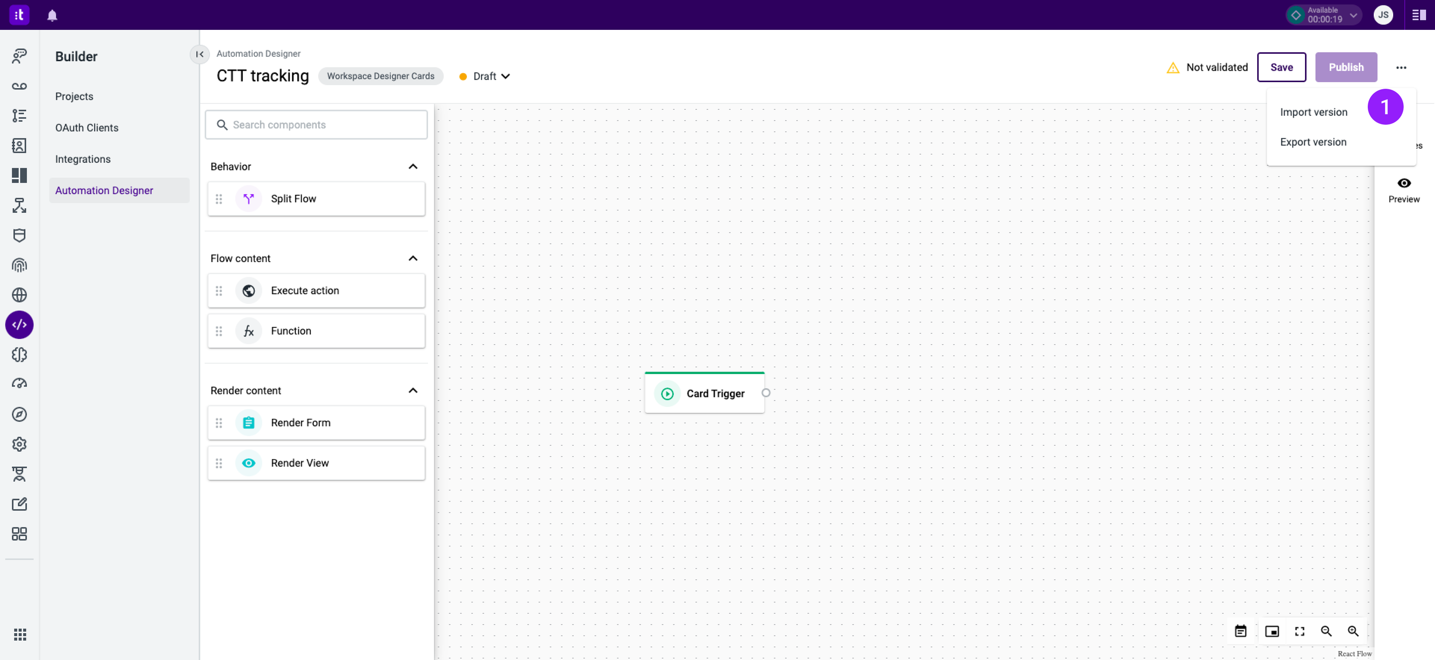 Figure 13 - Import version option