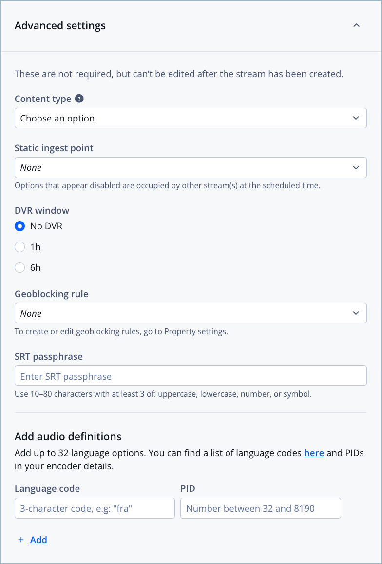 Advanced settings section