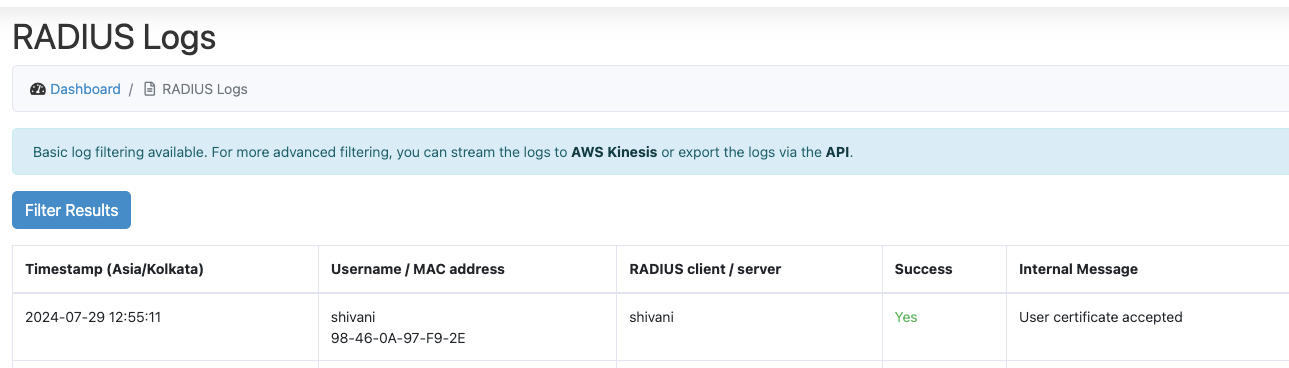 RADIUS logs