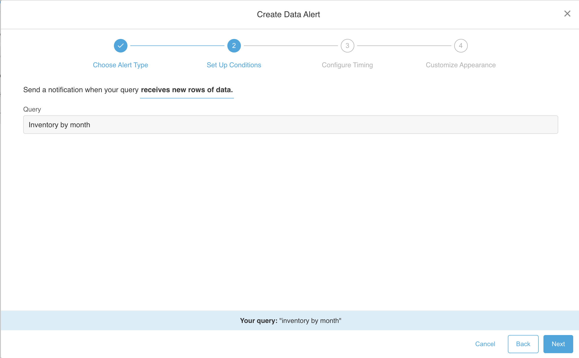 1. When the query receives new rows of data.