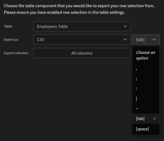 Using the tab key delimiter