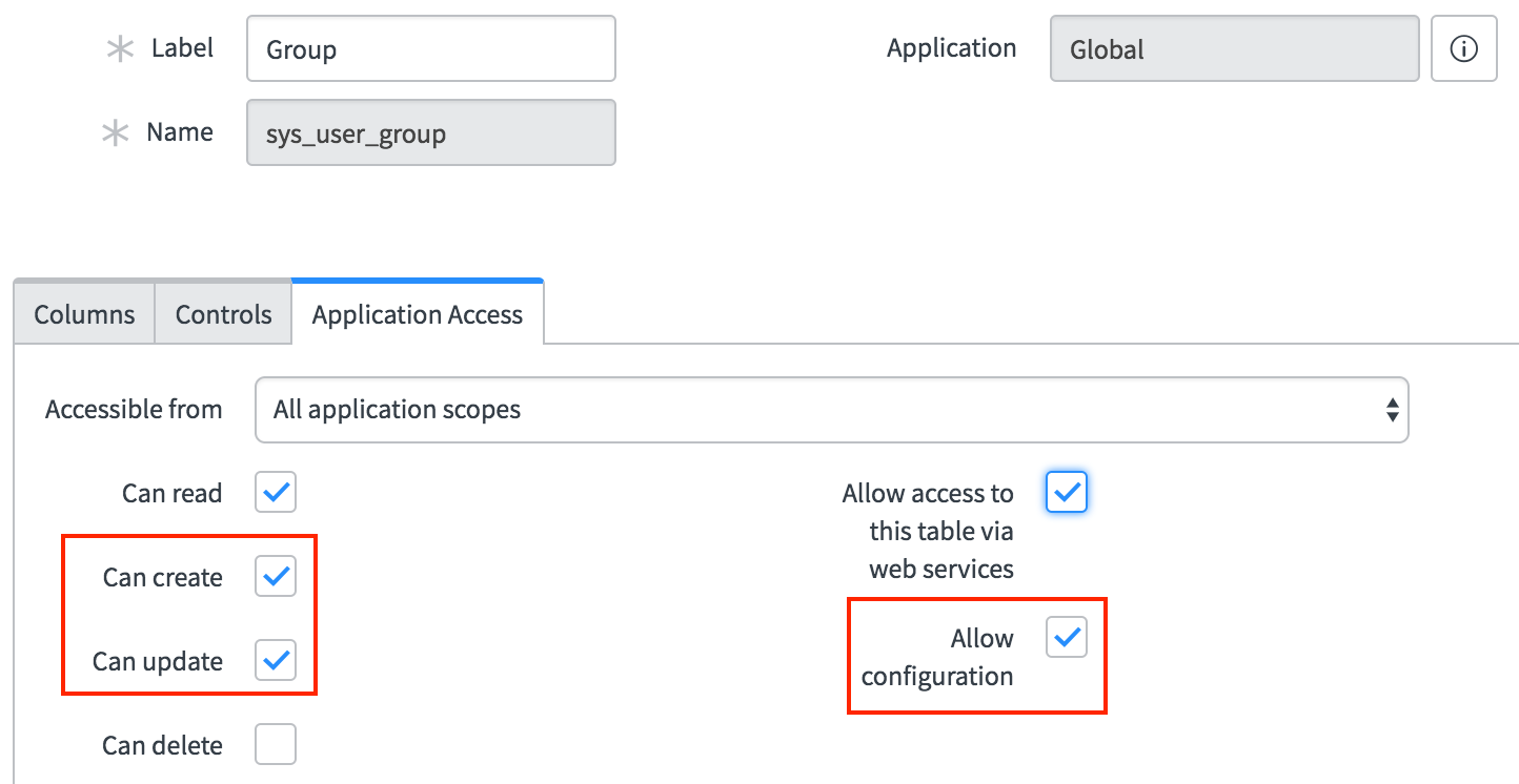 Application Access configuration options