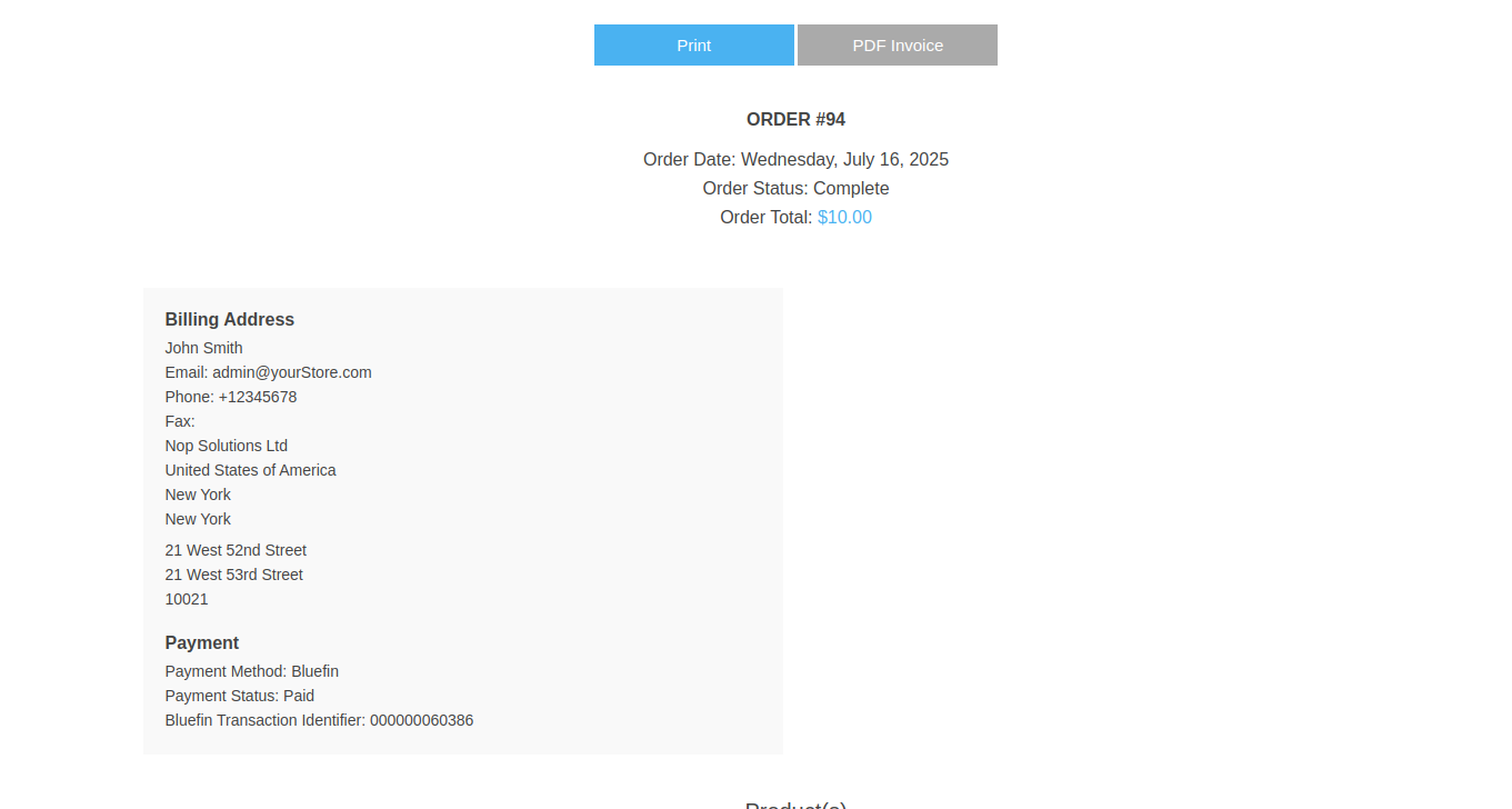 Shipping Disabled | Order Example