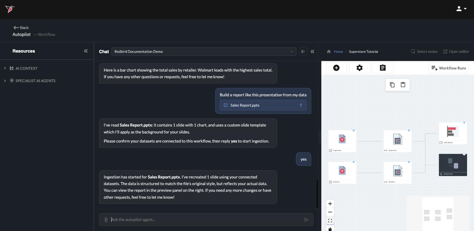 The workflow canvas, now ending in the Sales Report node