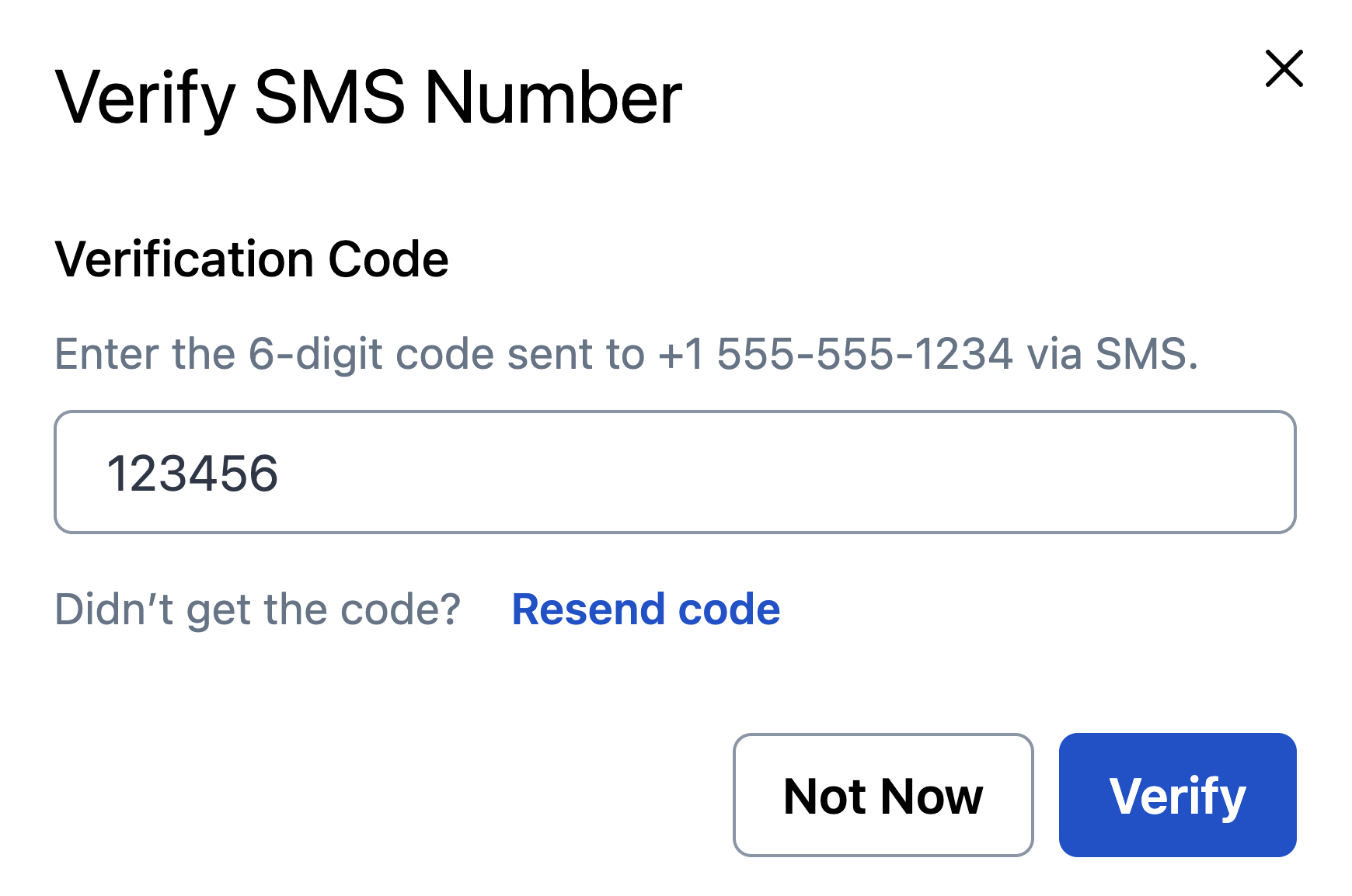 A screenshot of the PagerDuty UI showing where to enter an SMS verification code