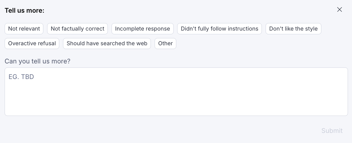 Screenshot of the Thumbs up and Thumbs down feedback controls on an Opal response.