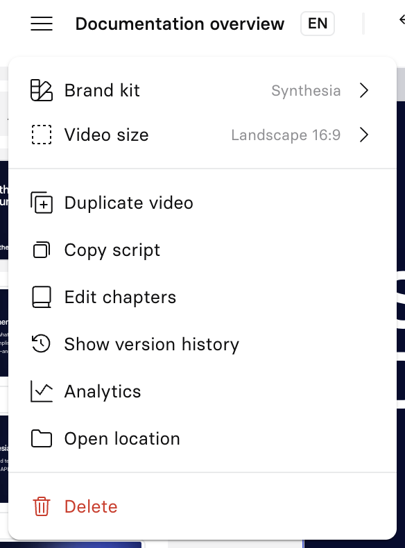 Video Metadata menu