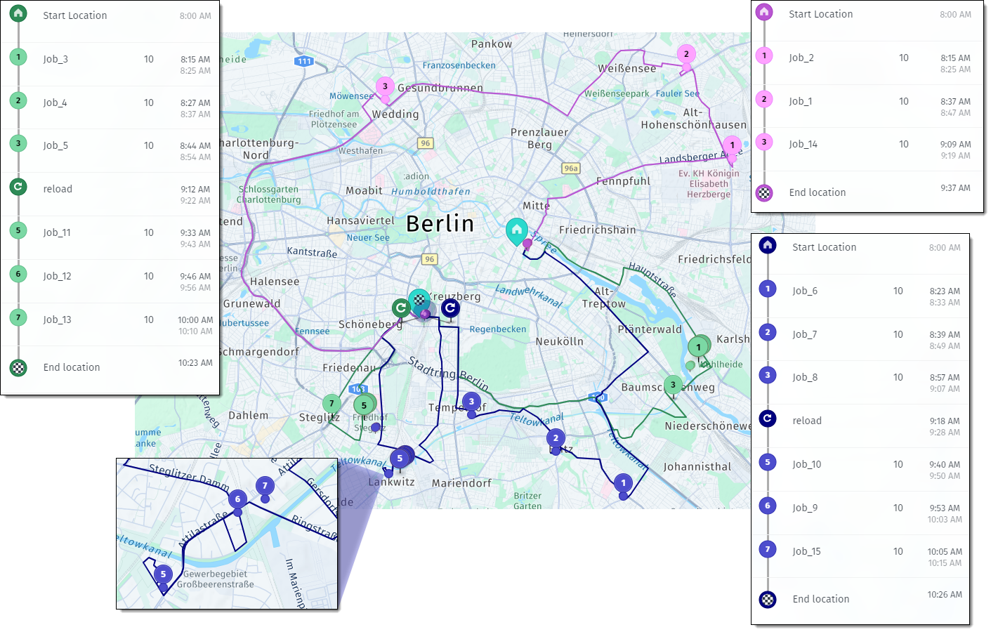 A tour with a single dumping site as the reload and end-of-tour location