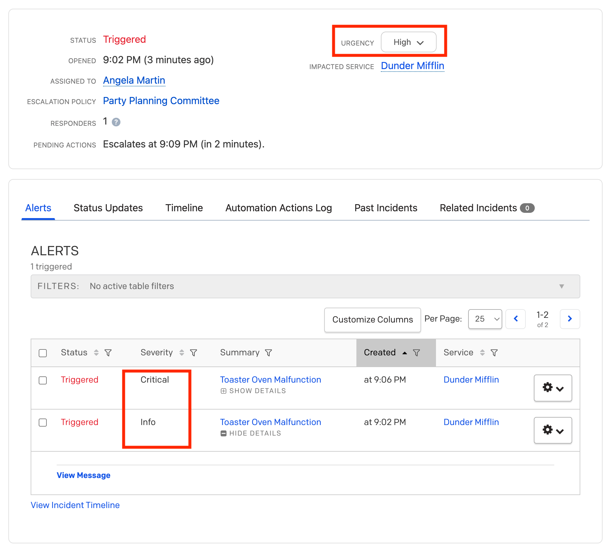 Upgrade incident notification urgency