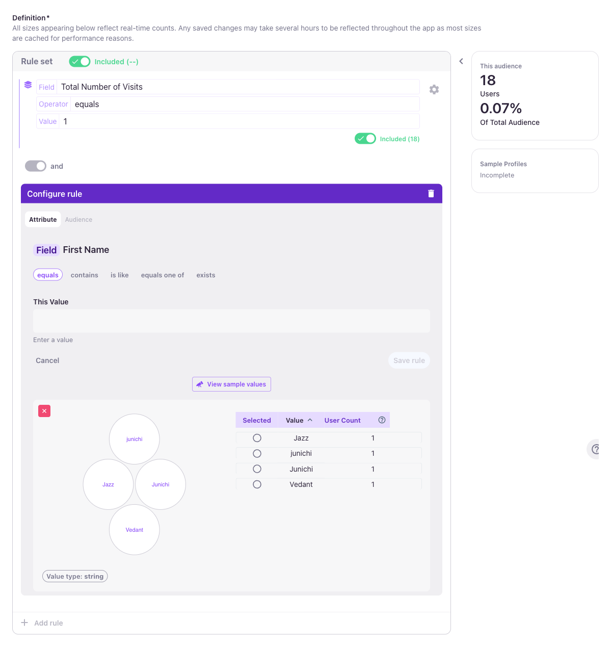 Text field rule configuration