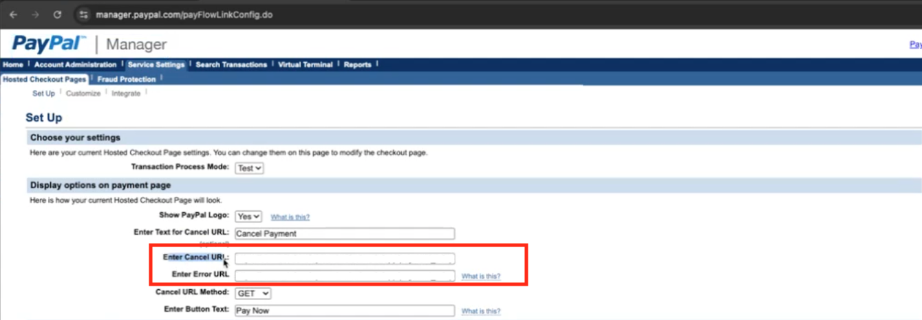 Elavon Portal Redirect URL Page