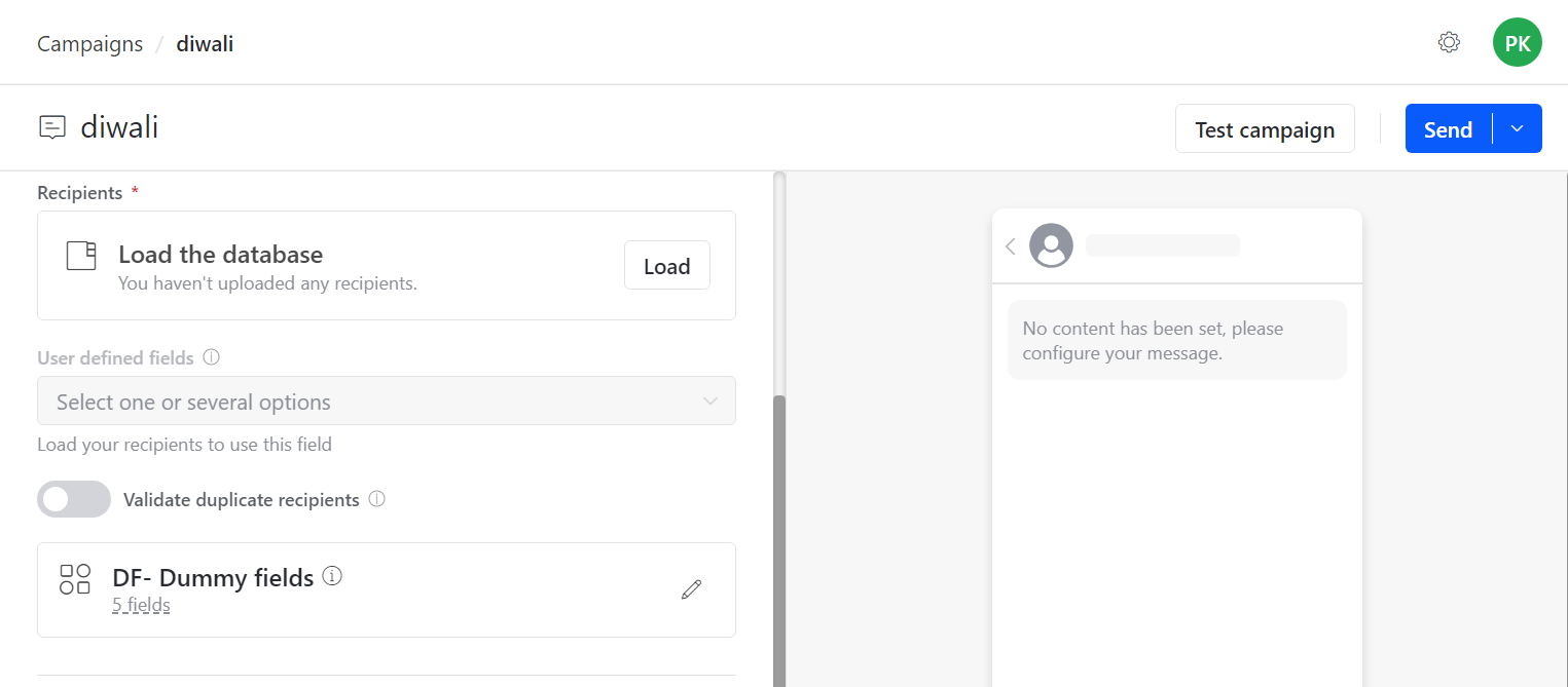 SMS recipient column mapping