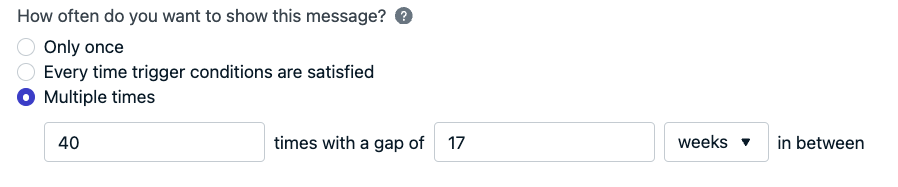 Step 3 in creating an In-App Message with app version triggers "is not" and "exists." 