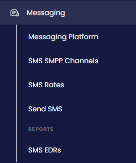Screenshot of the SMS rates menu tab