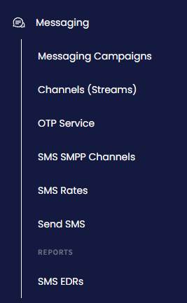 Screenshot of the Messaging menu tab
