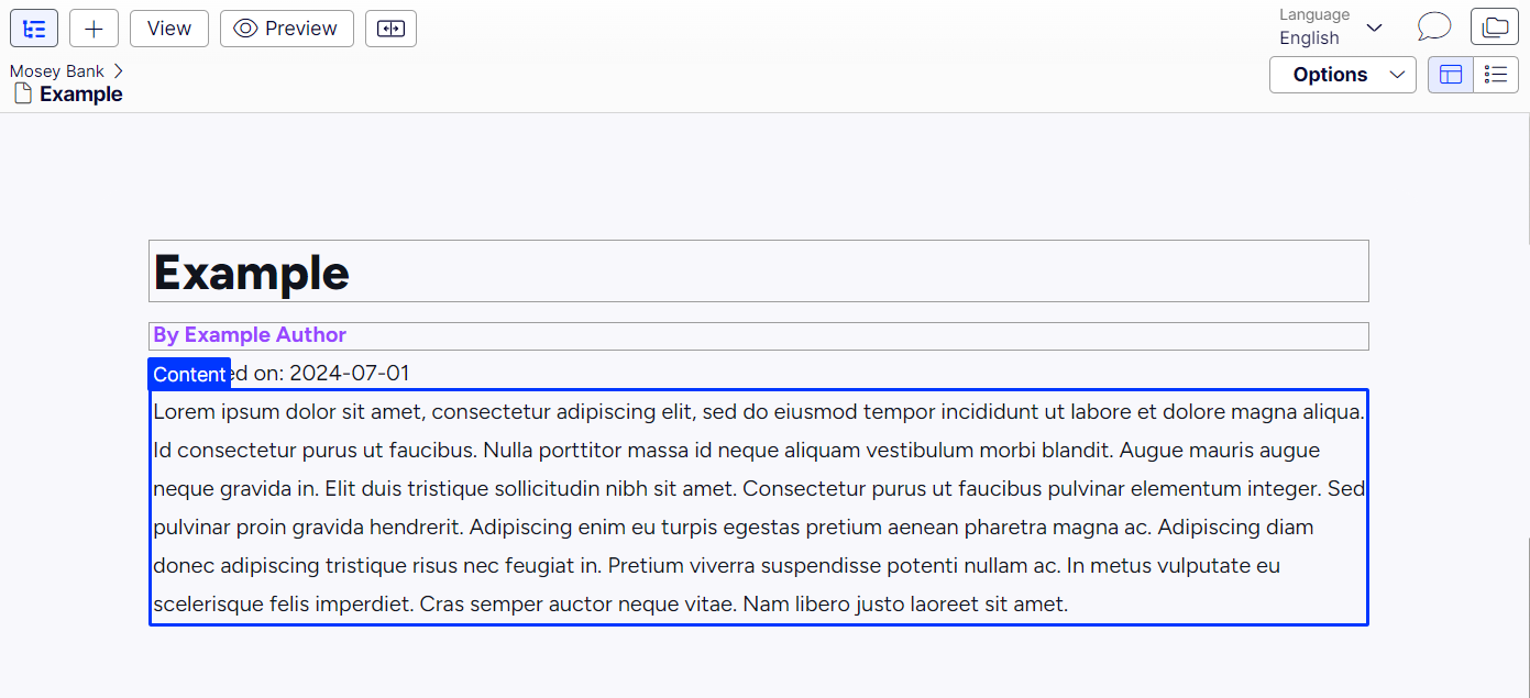 Example of property overlays in place in On Page Edit.