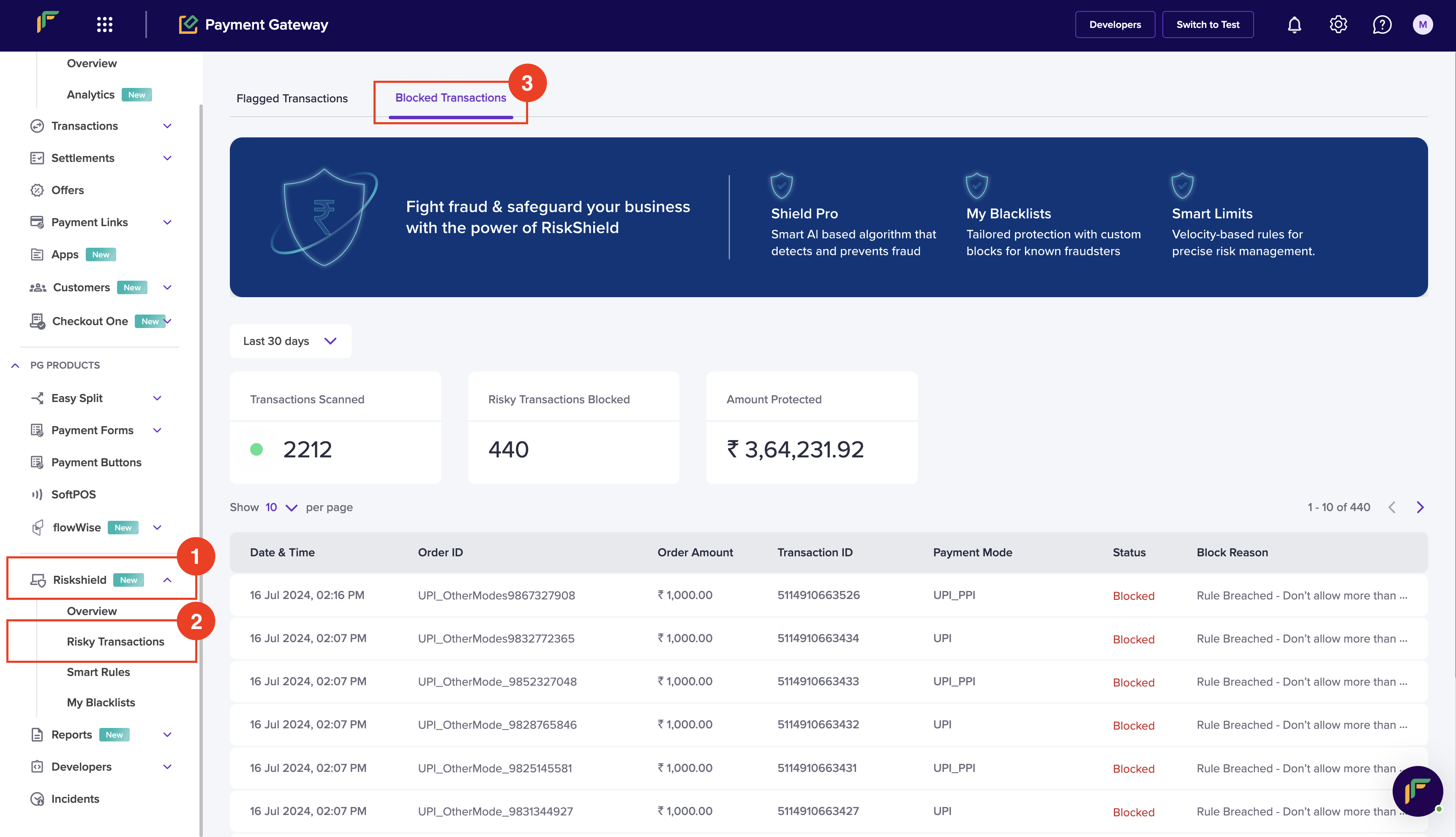 Blocked Transactions - Navigation