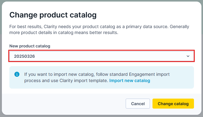 Choose a new catalog from the dropdown.