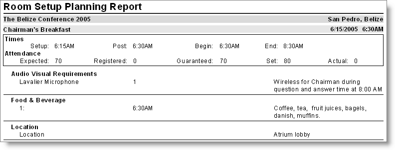 Desktop:  Events > Generate reports > Planning > Room Setup Planning Report (Crystal)