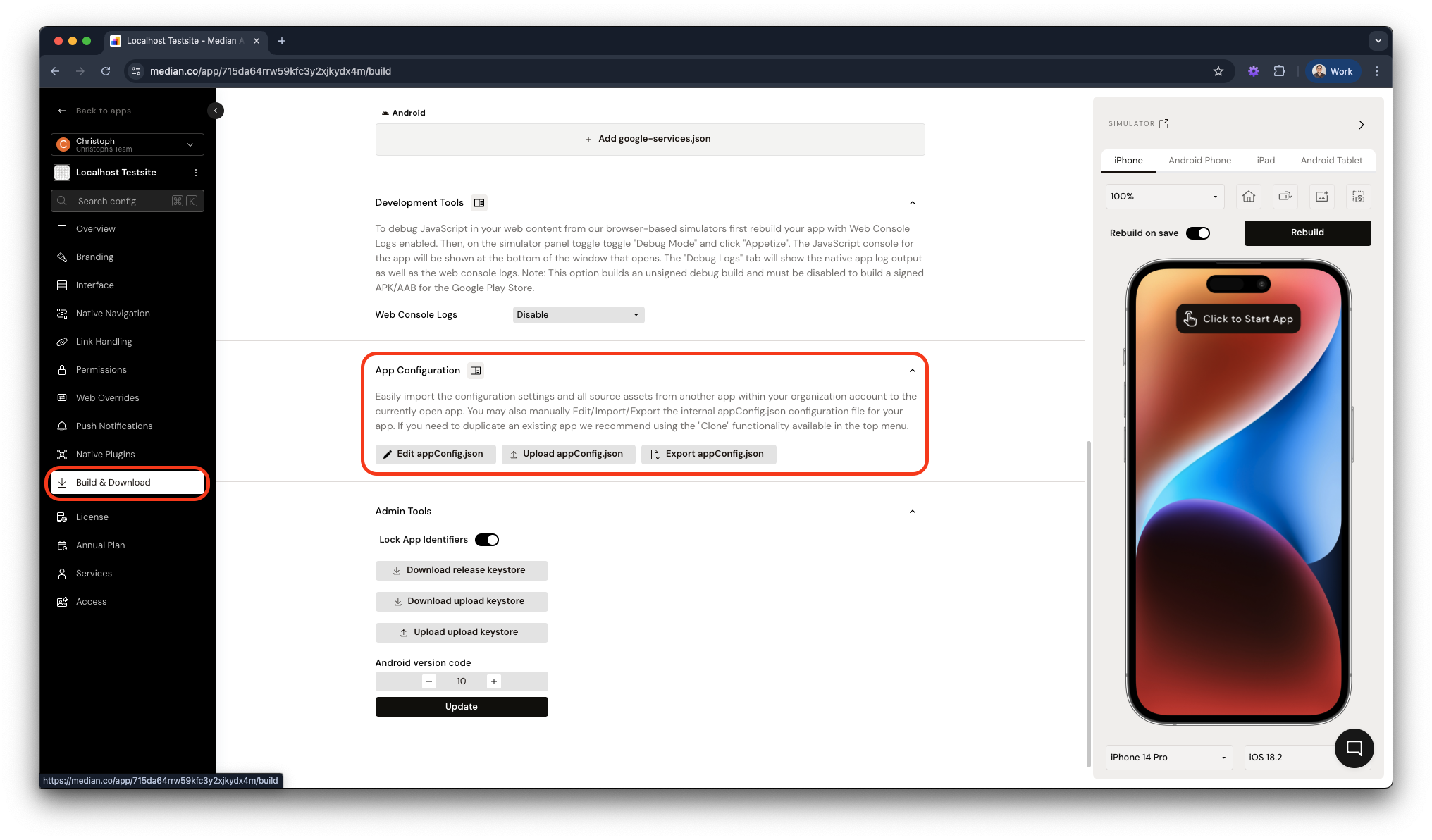 App Studio - Modifying the appConfig.json