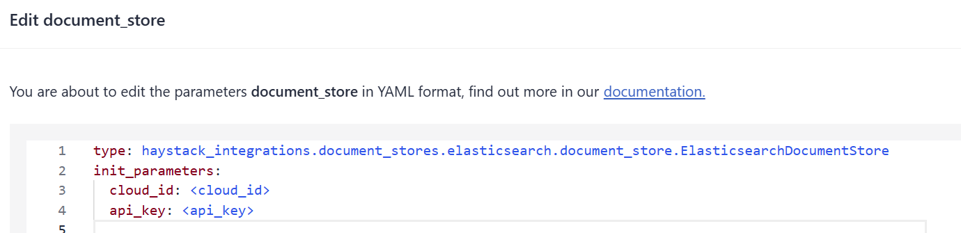 ElasticsearchDocumentStore YAML configuration