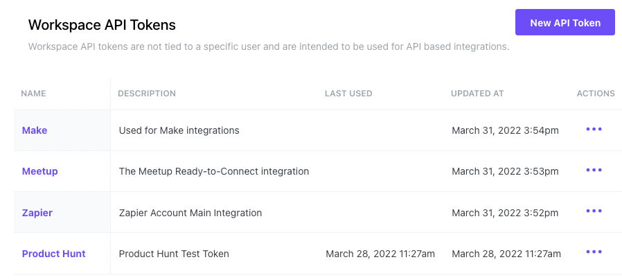 Workspace API Tokens in the Orbit application settings
