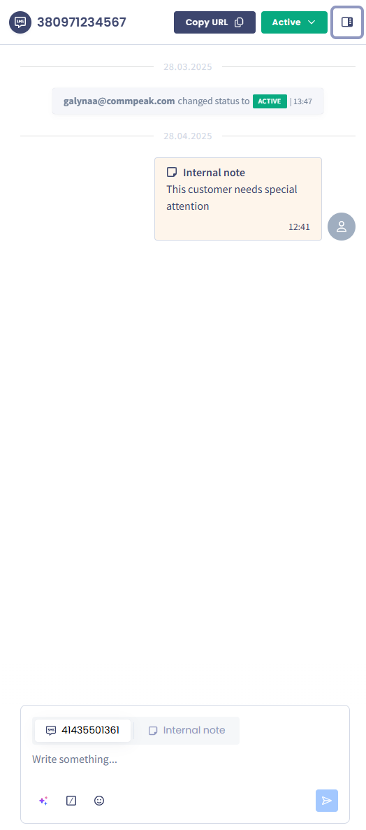 Screenshot of the inbox conversation timeline box and merssage editor