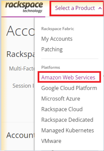Drop to select the Amazon Web Services platform