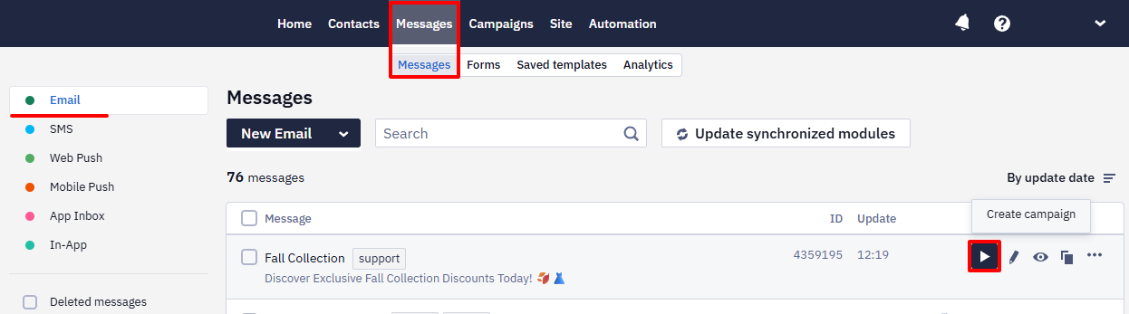 Select Email Screen
