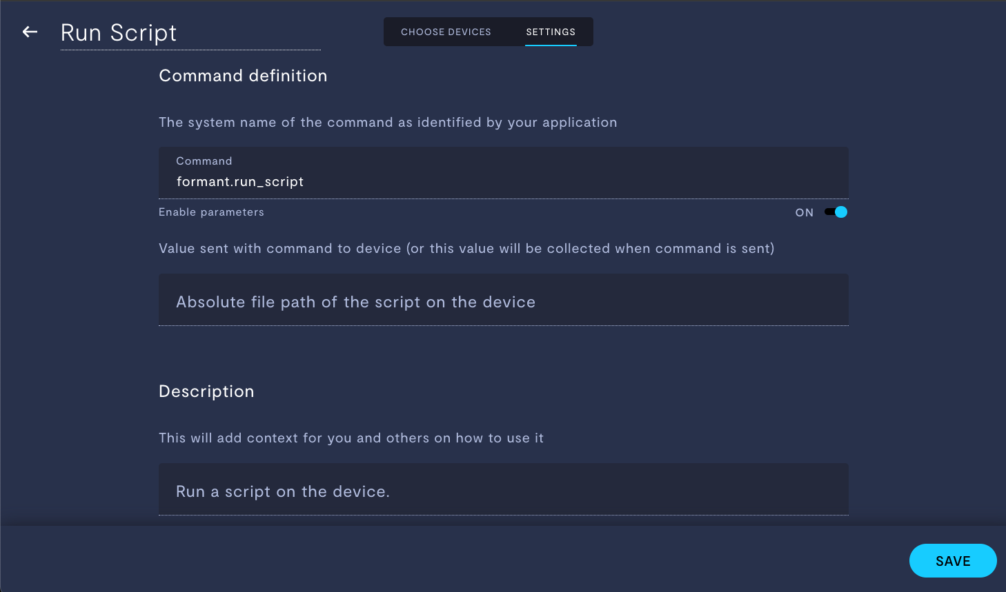 Configuring the built-in formant run script command