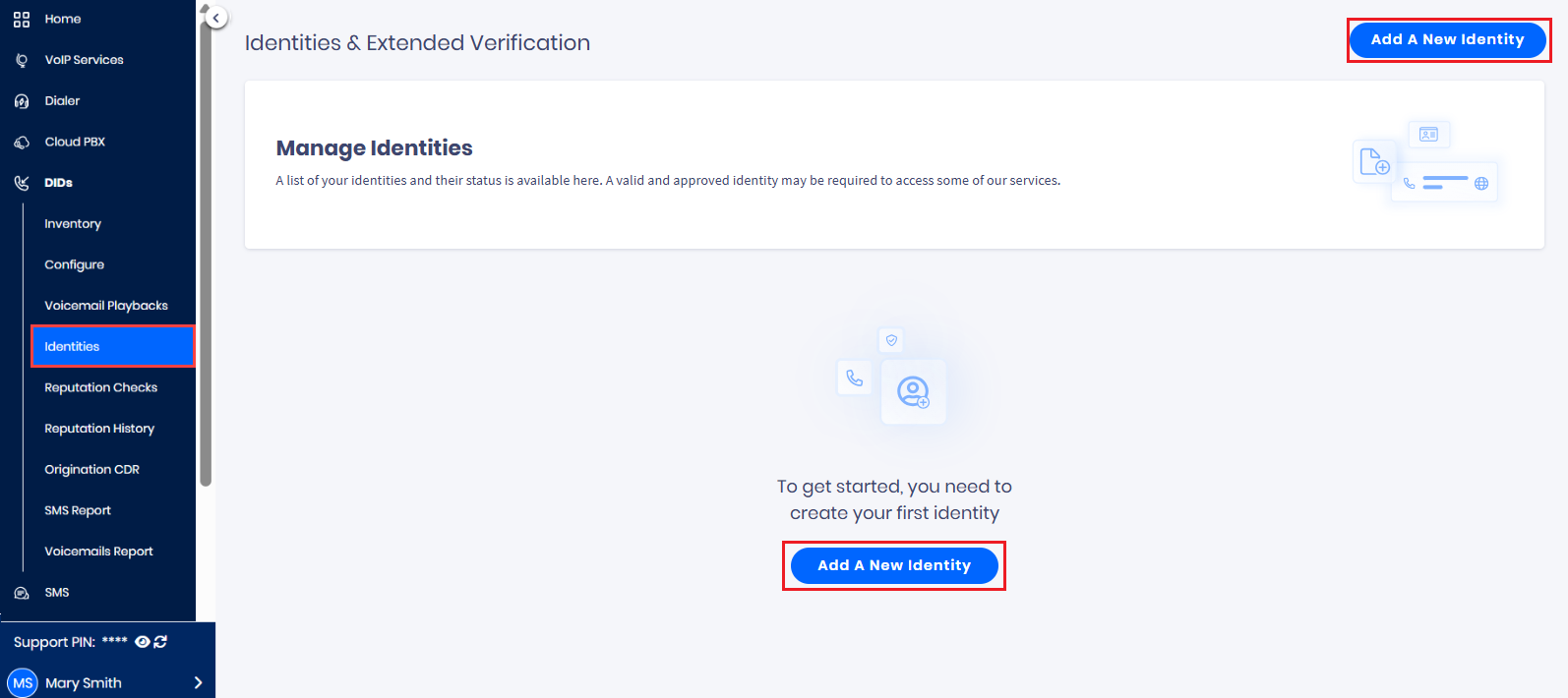 Screenshot with Add a New Identity button