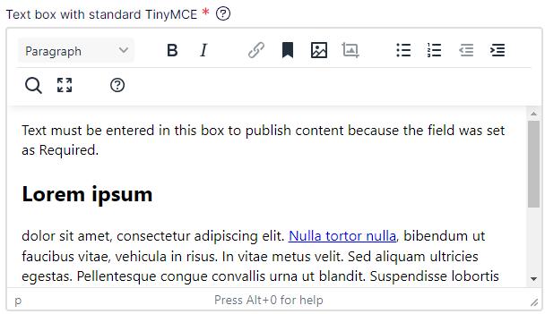 TinyMCE Toolbar standard