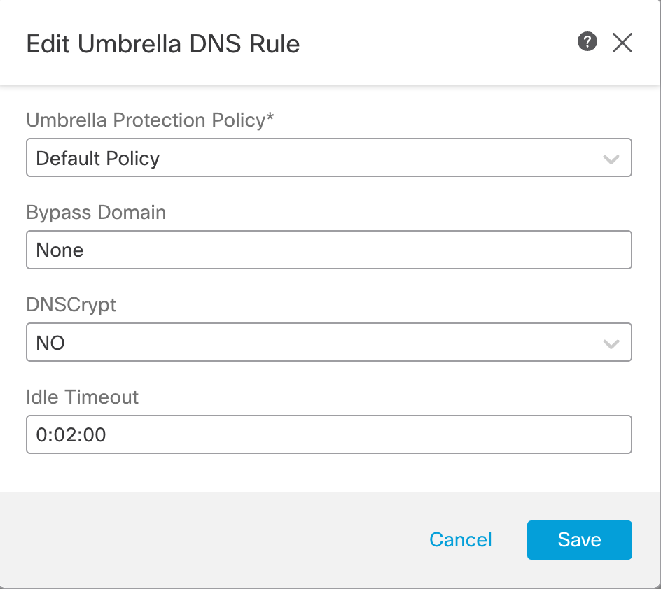 Configurable settings in the Umbrella DNS Policy rule