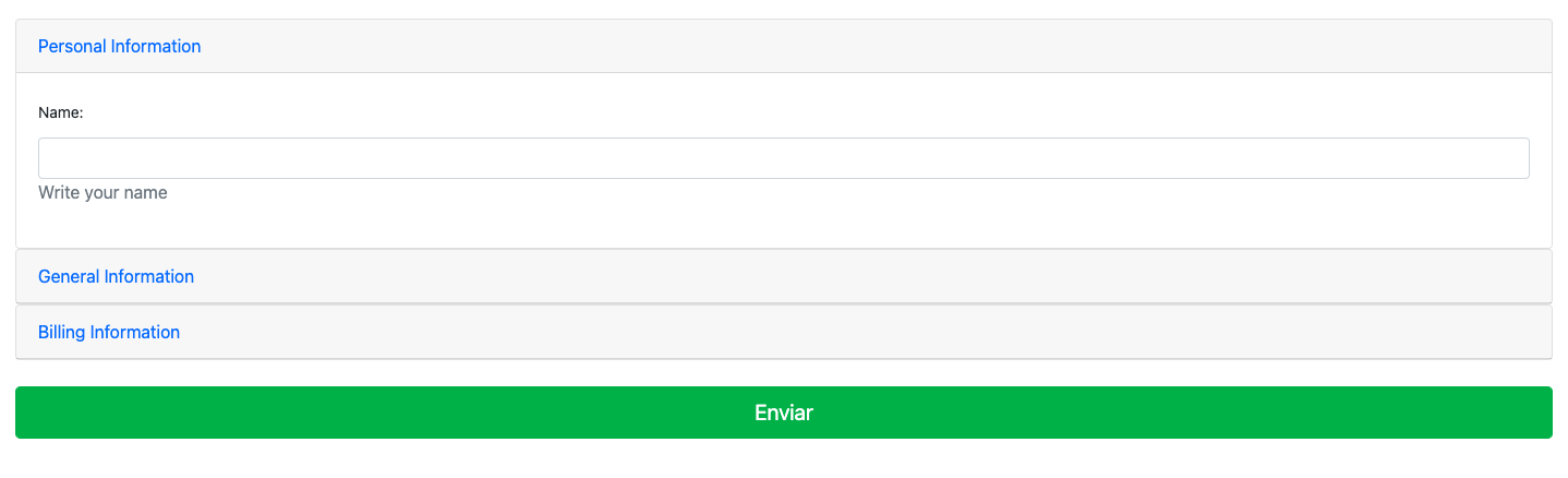 Form sections are rendered in accordion style example