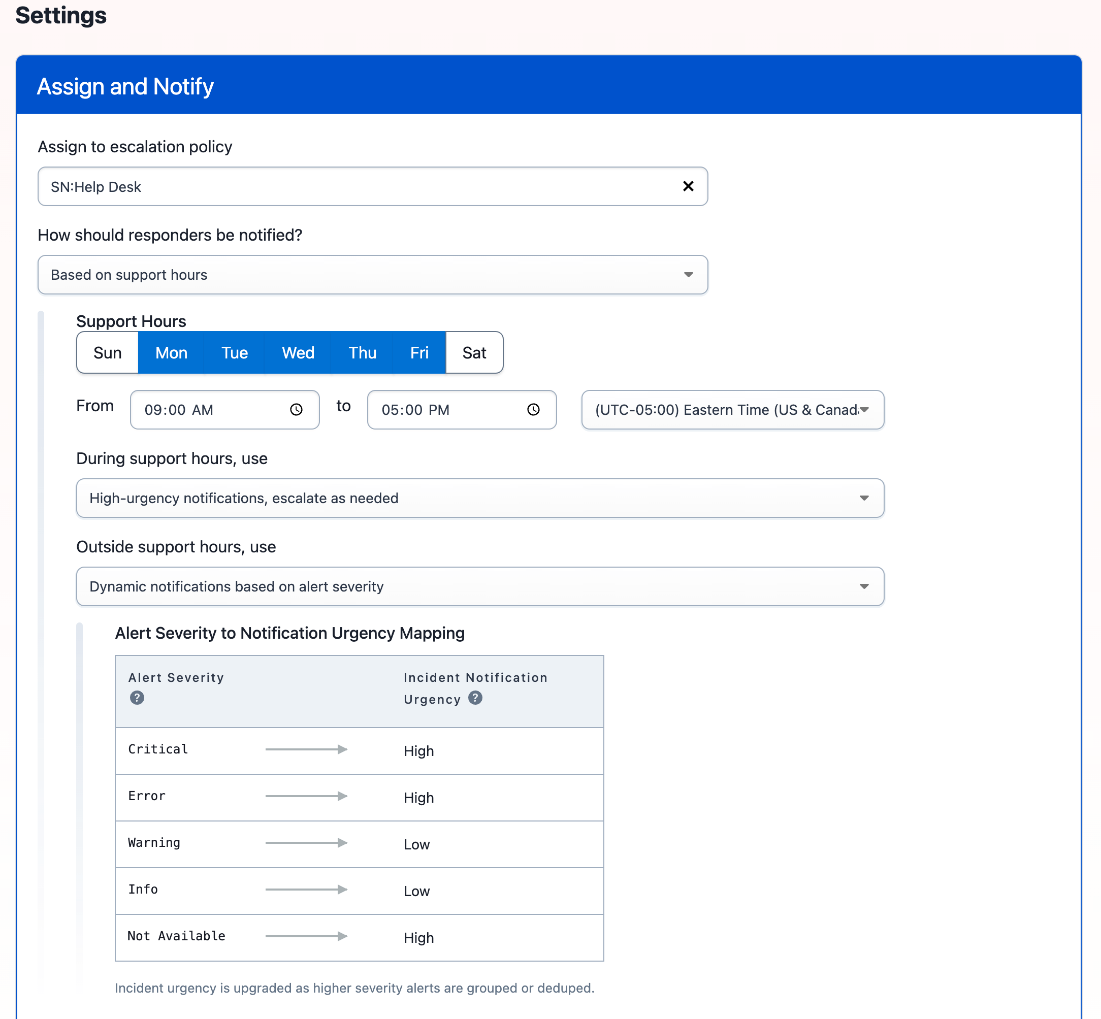 Notify based on support hours