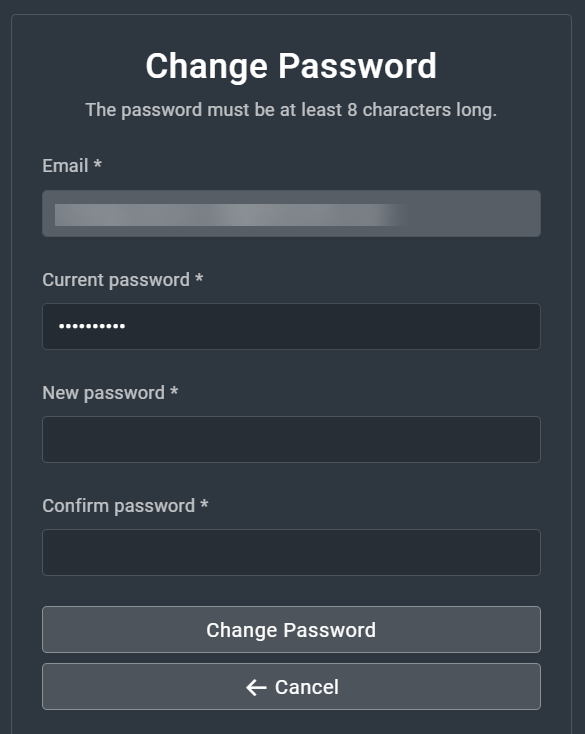 Entering new password